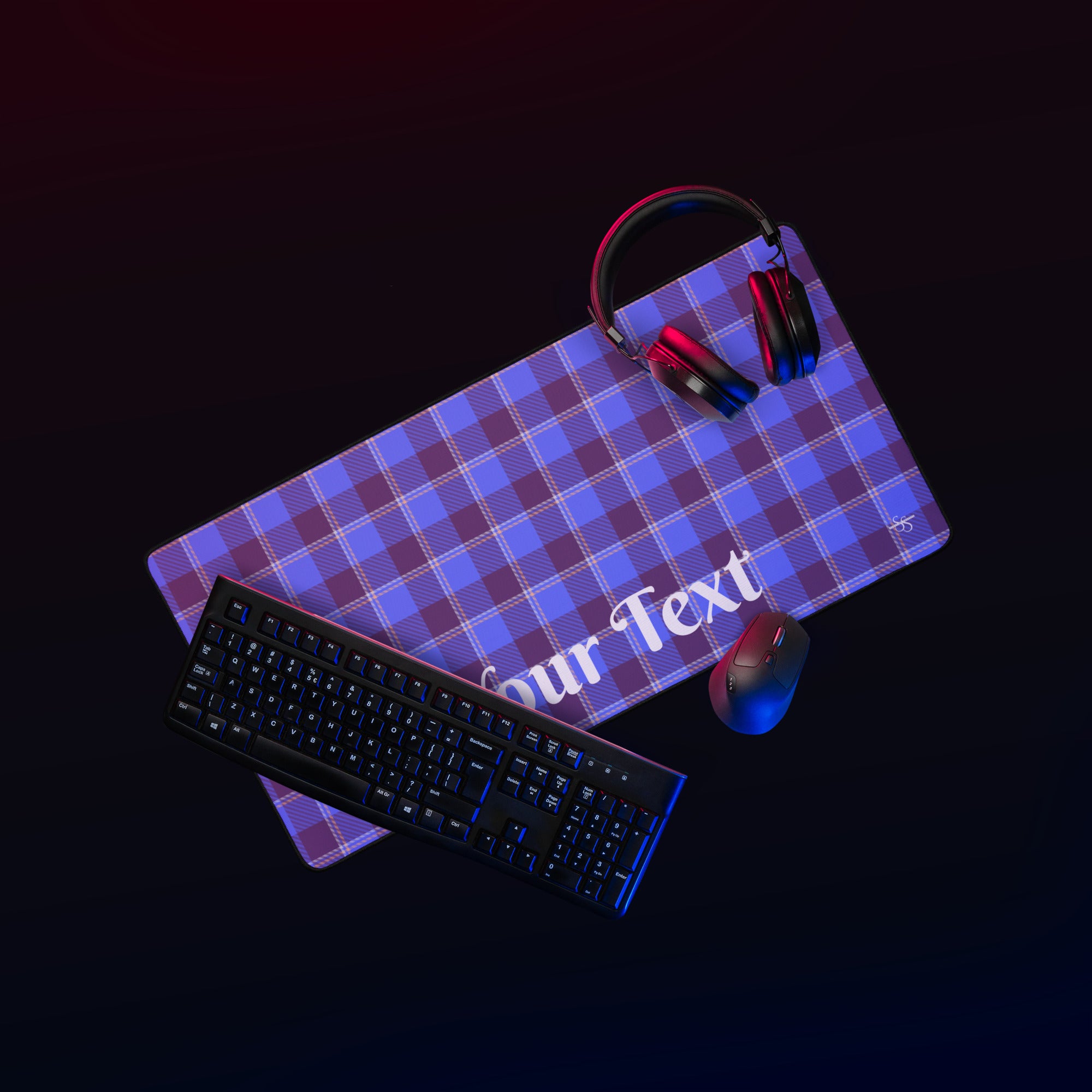 Personalized Cornflower Blue and Livid Brown Plaid Desk Mat - Scottish Squares