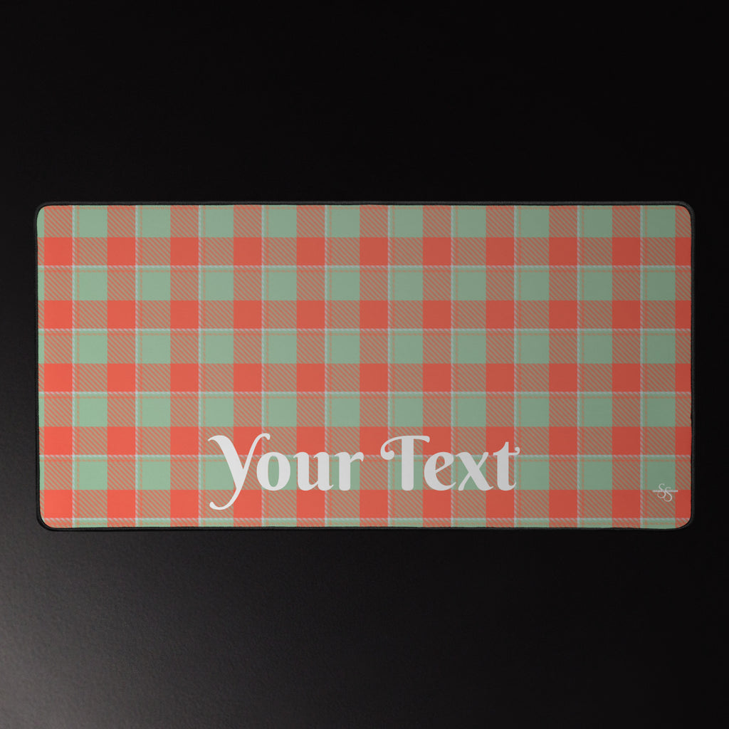 Personalized Spring Rain and Persimmon Plaid Desk Mat - Scottish Squares