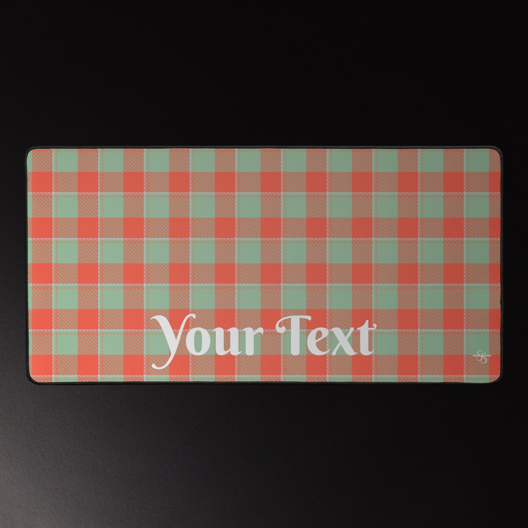 Personalized Spring Rain and Persimmon Plaid Desk Mat - Scottish Squares