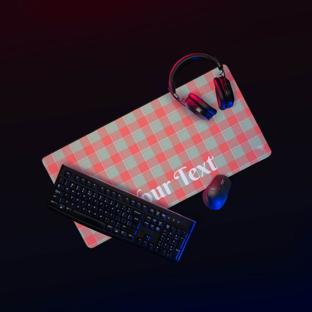 Personalized Spring Rain and Persimmon Plaid Desk Mat - Scottish Squares