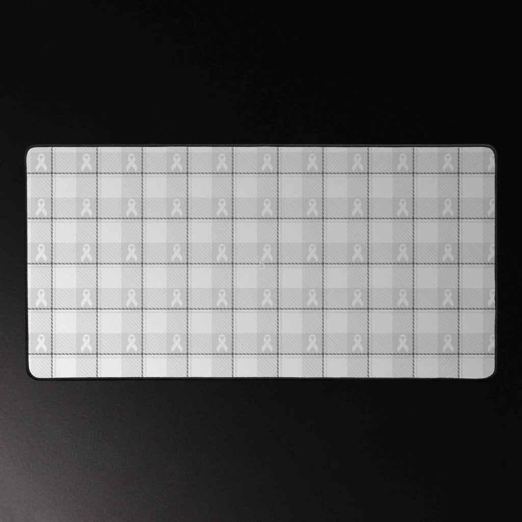 Desk Mat Lung Cancer Awareness Plaid, White Ribbon, Supportive Gift - Scottish Squares