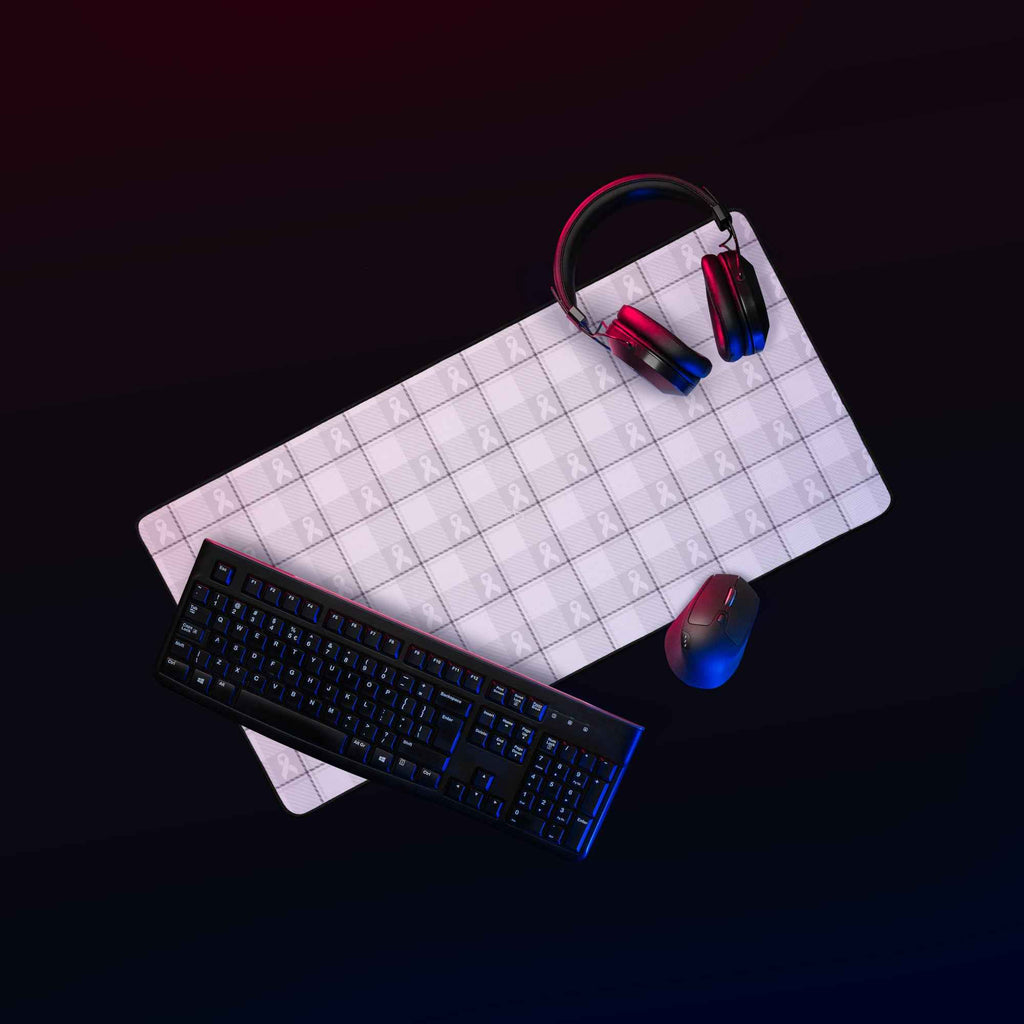 Desk Mat Lung Cancer Awareness Plaid, White Ribbon, Supportive Gift - Scottish Squares