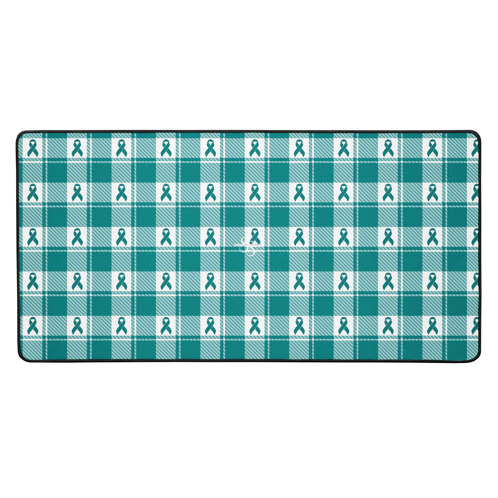 Desk Mat Cervical Cancer Awareness Plaid, Teal Ribbon, Supportive Gift 16″×32″ - Scottish Squares