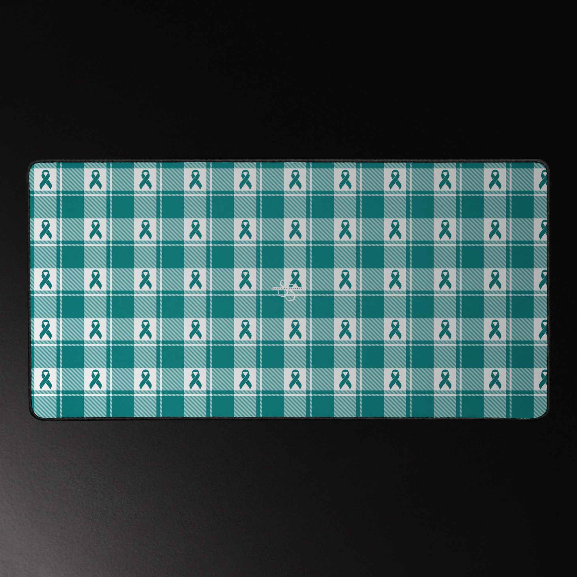 Desk Mat Cervical Cancer Awareness Plaid, Teal Ribbon, Supportive Gift - Scottish Squares