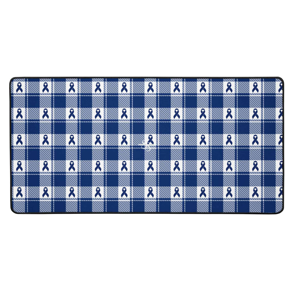 Desk Mat Colorectal Cancer Awareness Plaid, Dark Blue Ribbon, Supportive Gift 16″×32″ - Scottish Squares