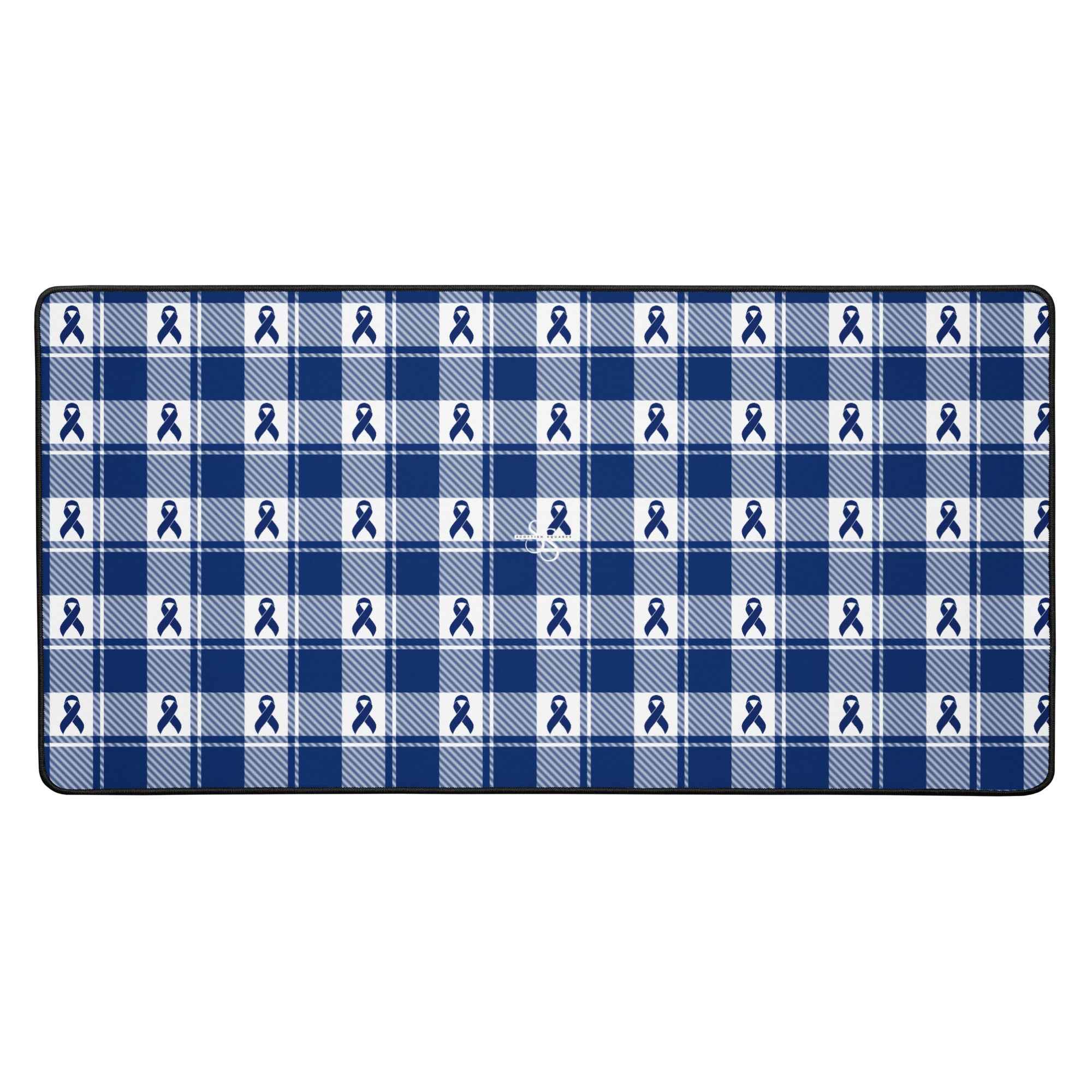 Desk Mat Colorectal Cancer Awareness Plaid, Dark Blue Ribbon, Supportive Gift 16″×32″ - Scottish Squares