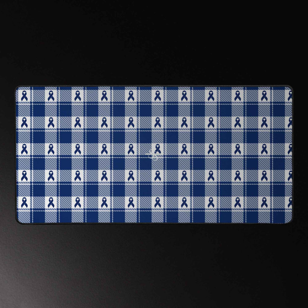 Desk Mat Colorectal Cancer Awareness Plaid, Dark Blue Ribbon, Supportive Gift - Scottish Squares
