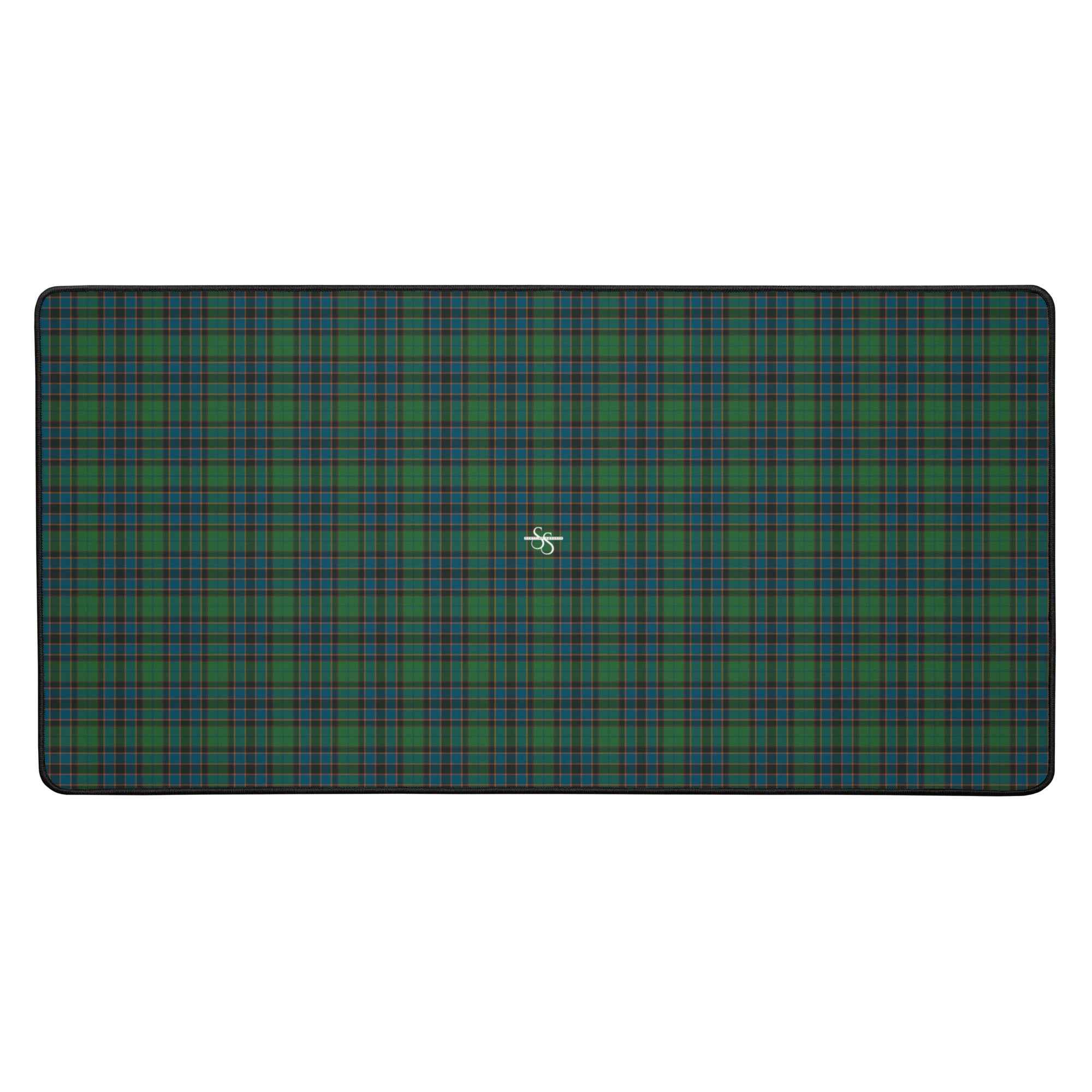 Desk Mat Green Blue Orange Plaid Tartan