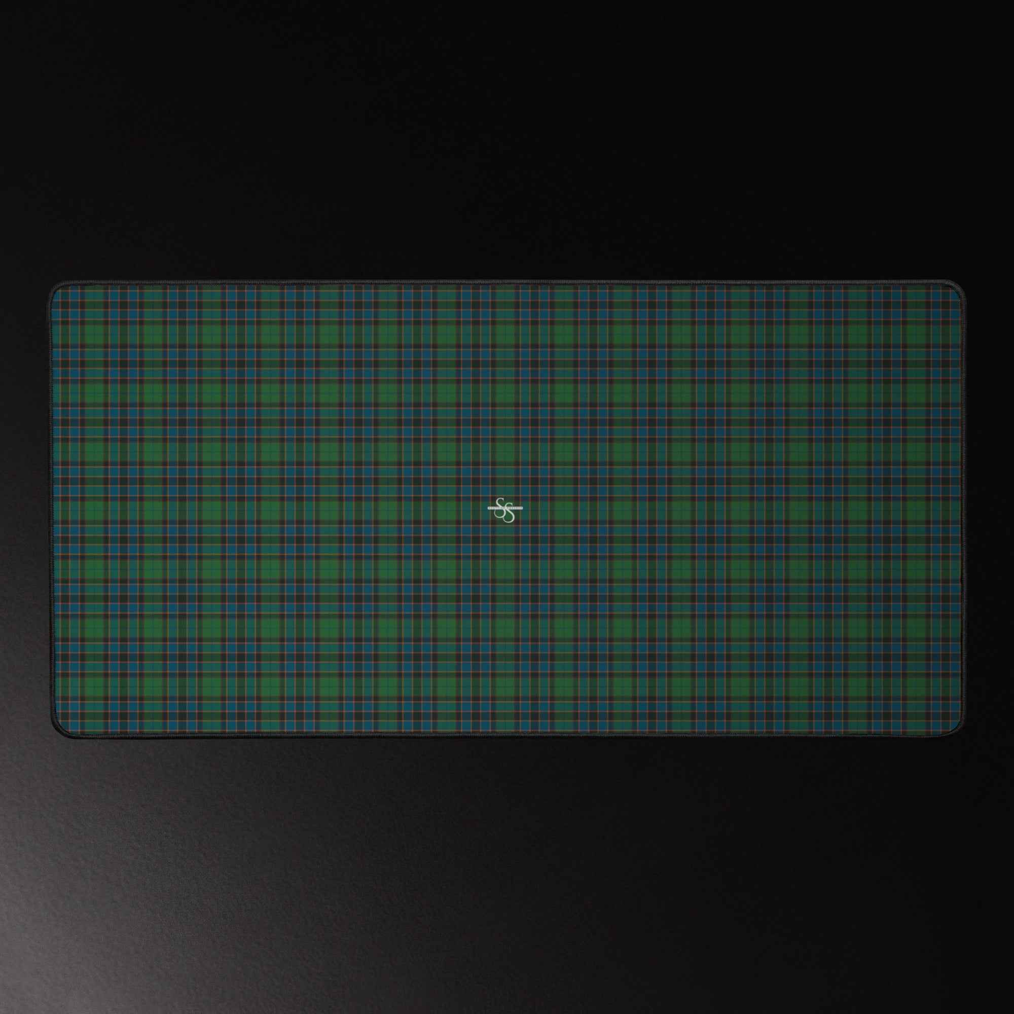Desk Mat Green Blue Orange Plaid Tartan