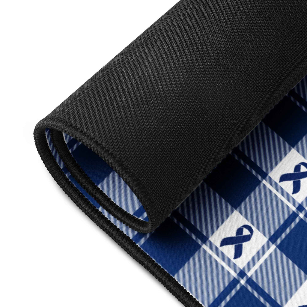 Desk Mat Colorectal Cancer Awareness Plaid, Dark Blue Ribbon, Supportive Gift - Scottish Squares