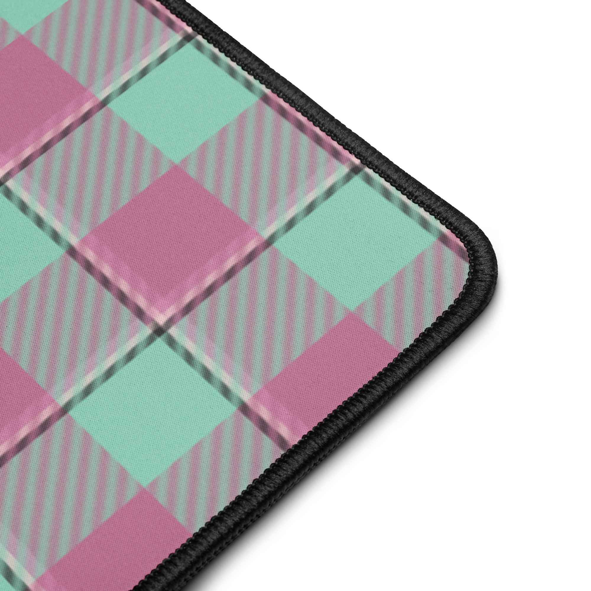 Personalized Vista Blue and Turkish Rose Plaid Desk Mat - Scottish Squares