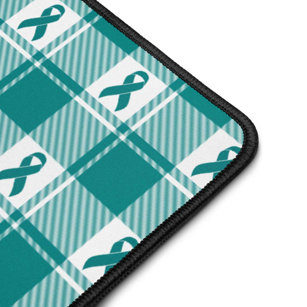 Desk Mat Cervical Cancer Awareness Plaid, Teal Ribbon, Supportive Gift - Scottish Squares