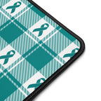 Desk Mat Cervical Cancer Awareness Plaid, Teal Ribbon, Supportive Gift - Scottish Squares