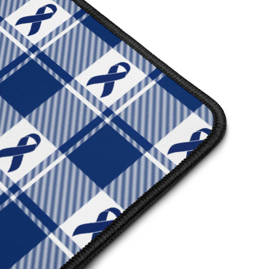 Desk Mat Colorectal Cancer Awareness Plaid, Dark Blue Ribbon, Supportive Gift - Scottish Squares
