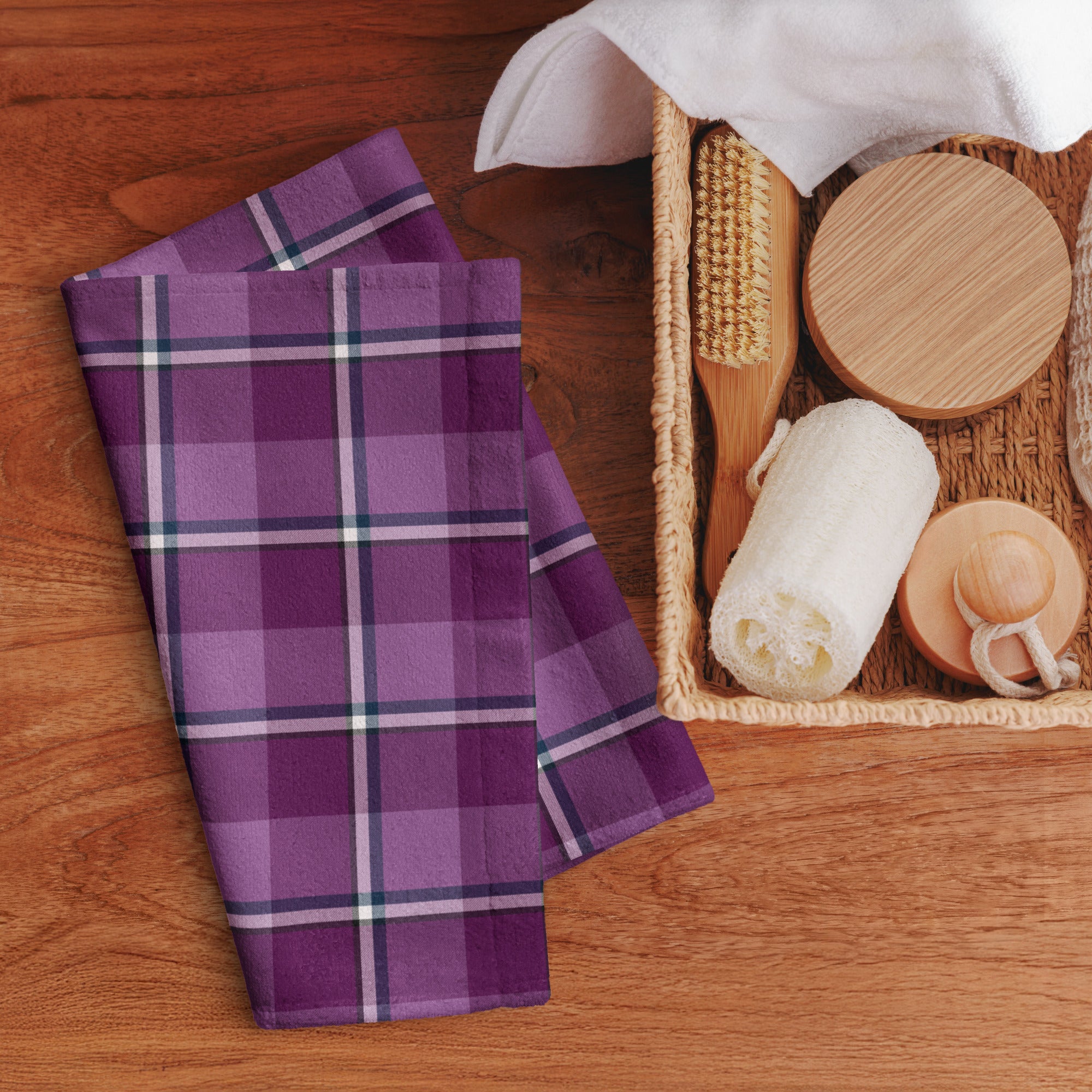 Purple and Trendy Pink Plaid Hand Towel - Scottish Squares