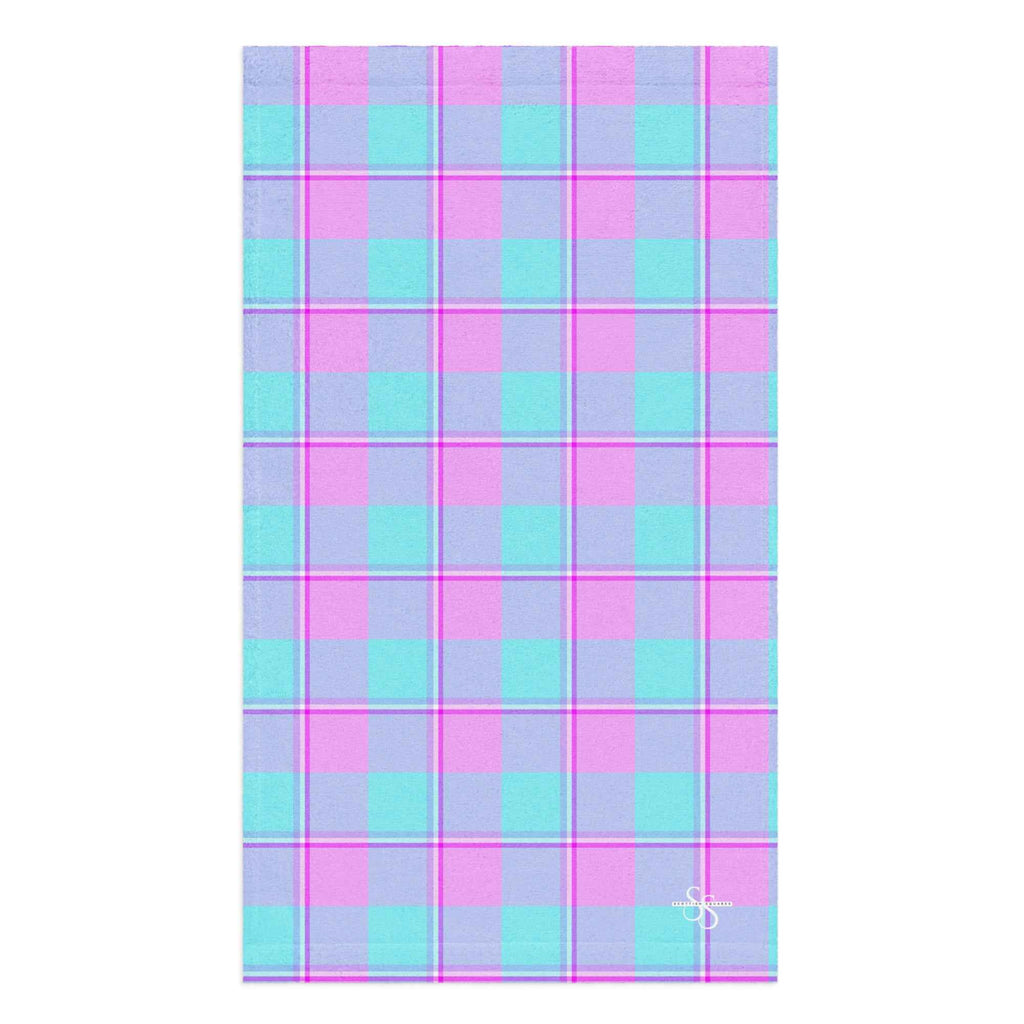 Mauve and Coastal Mist Plaid Hand Towel - Scottish Squares