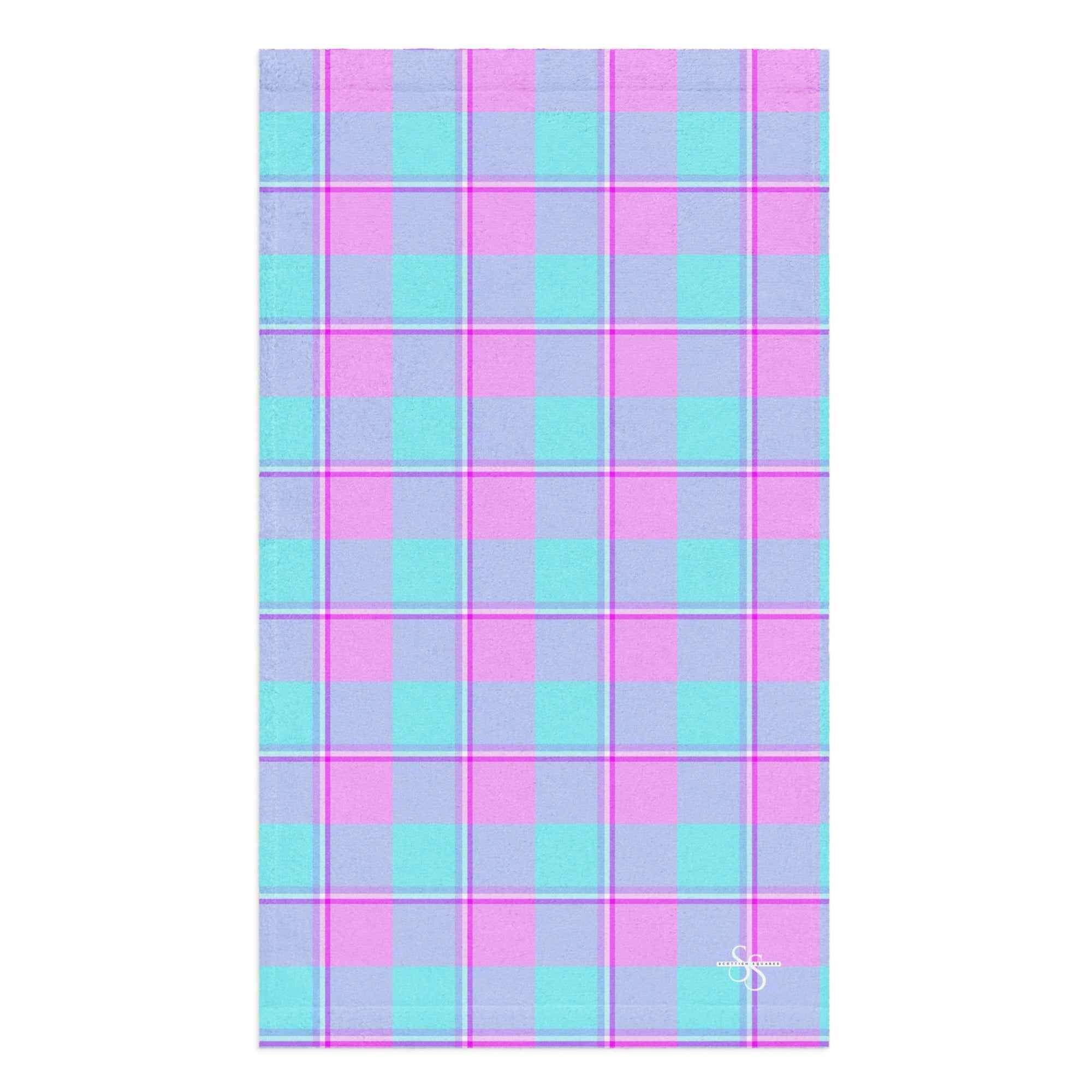 Mauve and Coastal Mist Plaid Hand Towel - Scottish Squares
