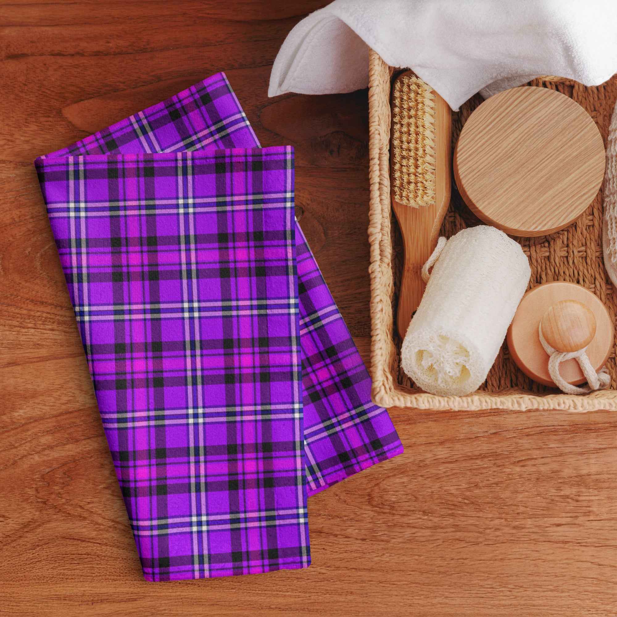 Electric Violet and Fuchsia Plaid Hand Towel - Scottish Squares