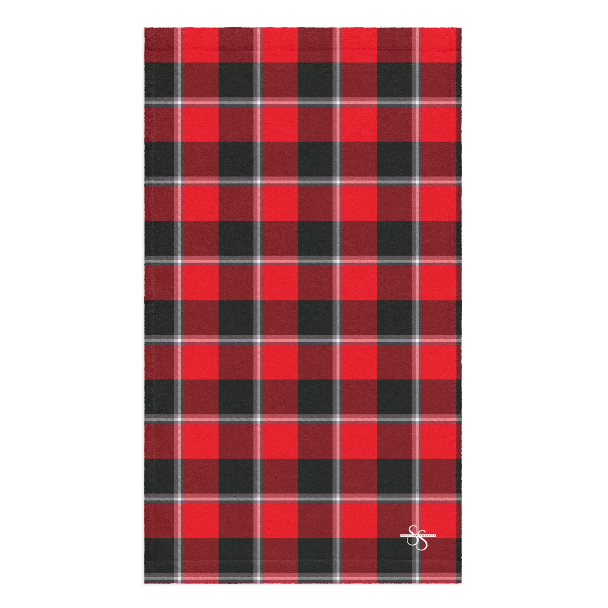 Red Ribbon and Heavy Metal Plaid Hand Towel - Scottish Squares