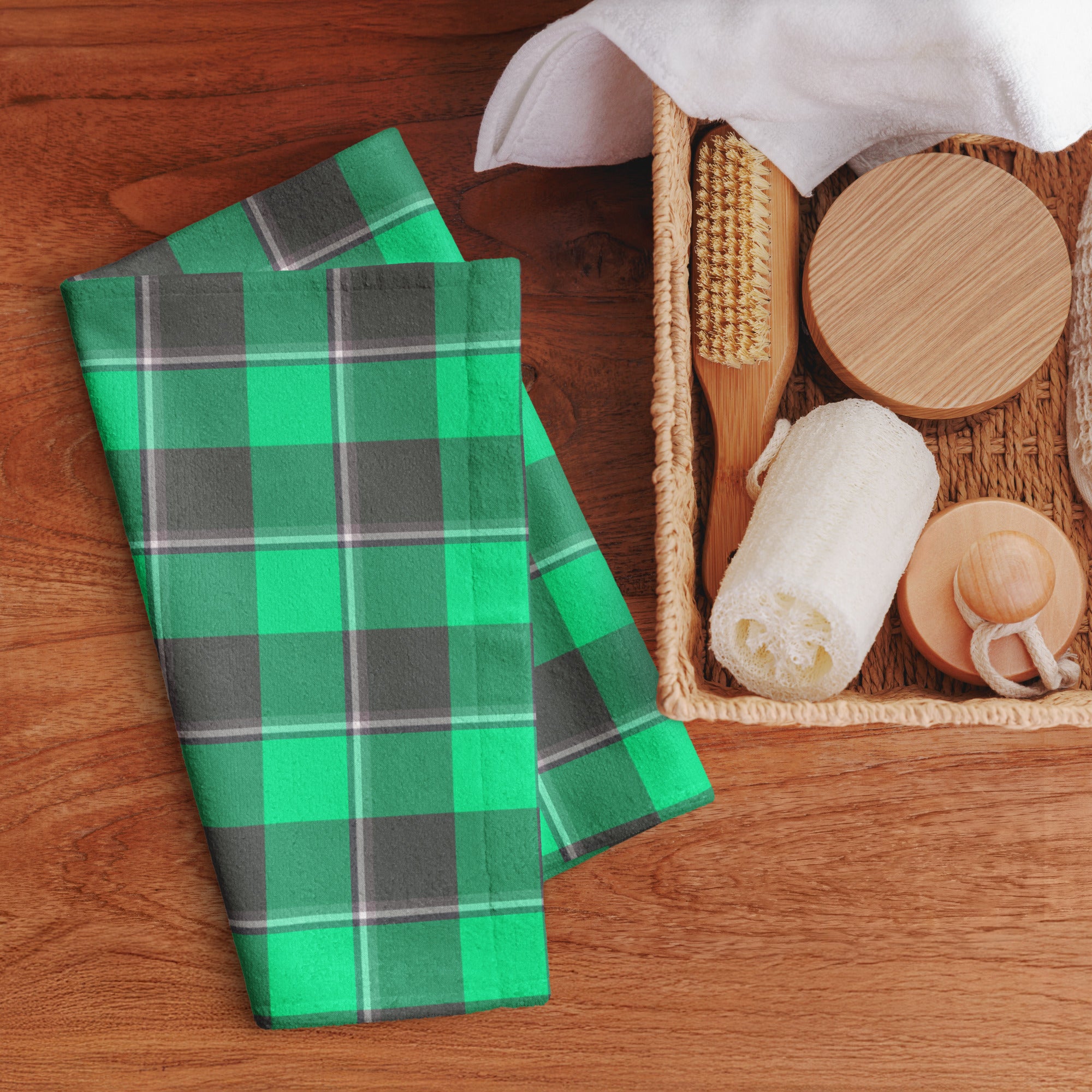 Spring Green and Finlandia Plaid Hand Towel - Scottish Squares