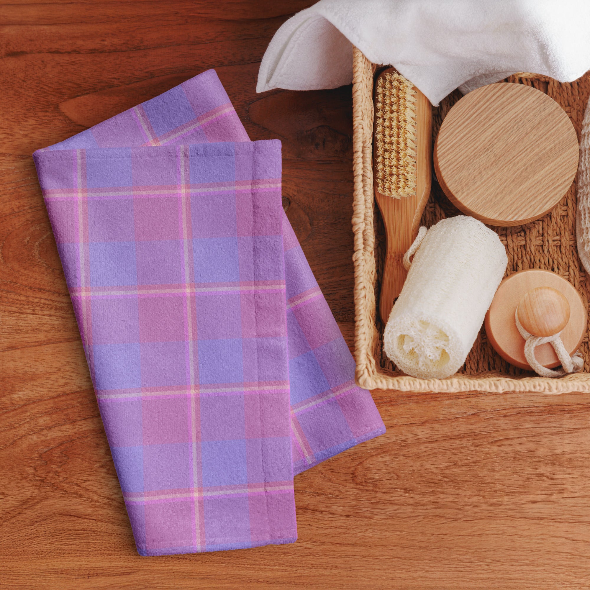 Viola and Dull Lavender Plaid Hand Towel - Scottish Squares