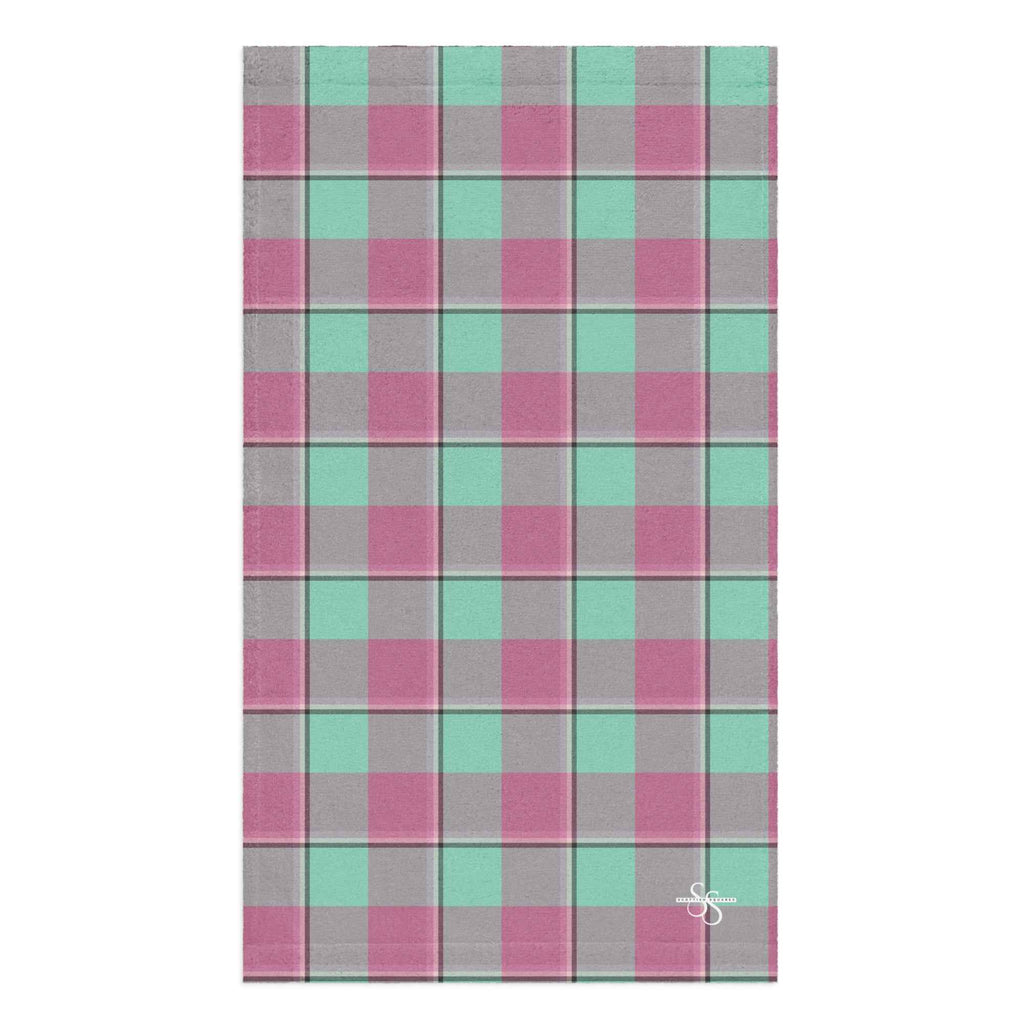 Vista Blue and Turkish Rose Plaid Hand Towel - Scottish Squares