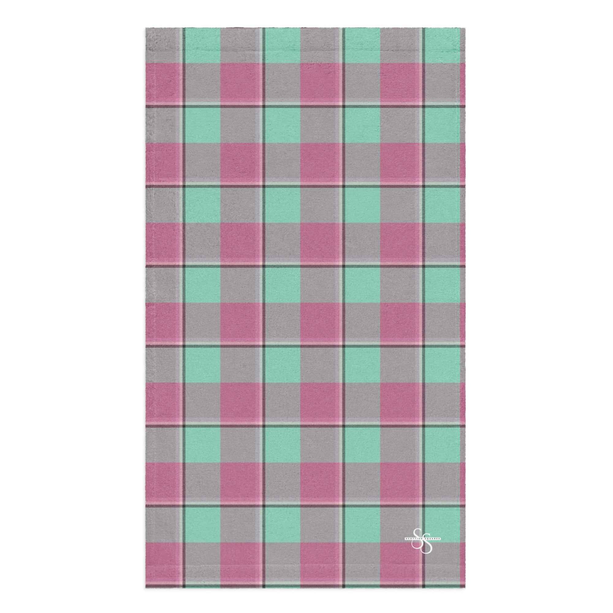 Vista Blue and Turkish Rose Plaid Hand Towel - Scottish Squares