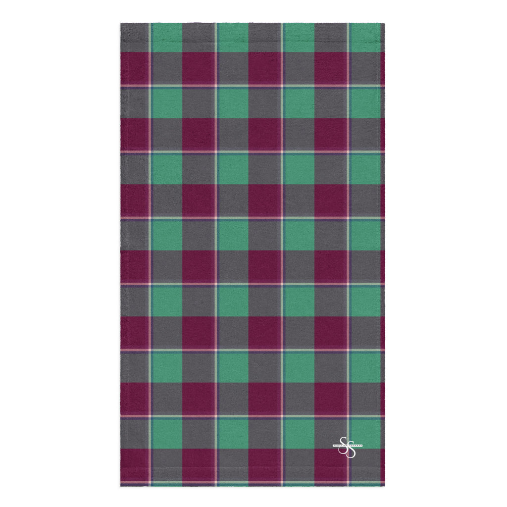 Ocean Green and Mulberry Wood Plaid Hand Towel - Scottish Squares