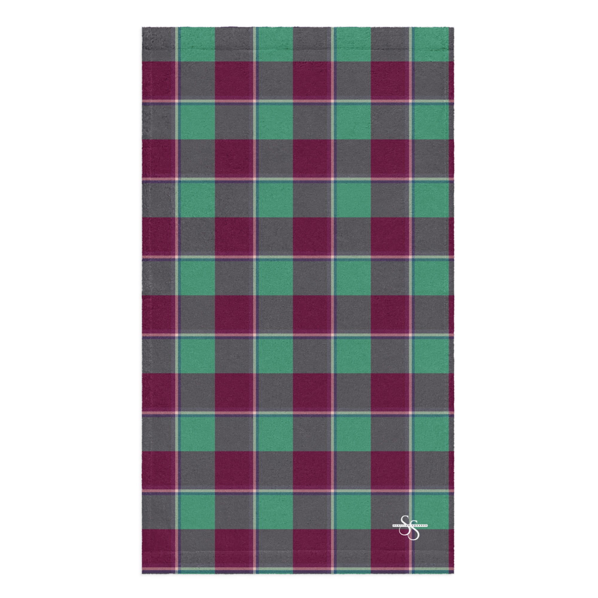 Ocean Green and Mulberry Wood Plaid Hand Towel - Scottish Squares