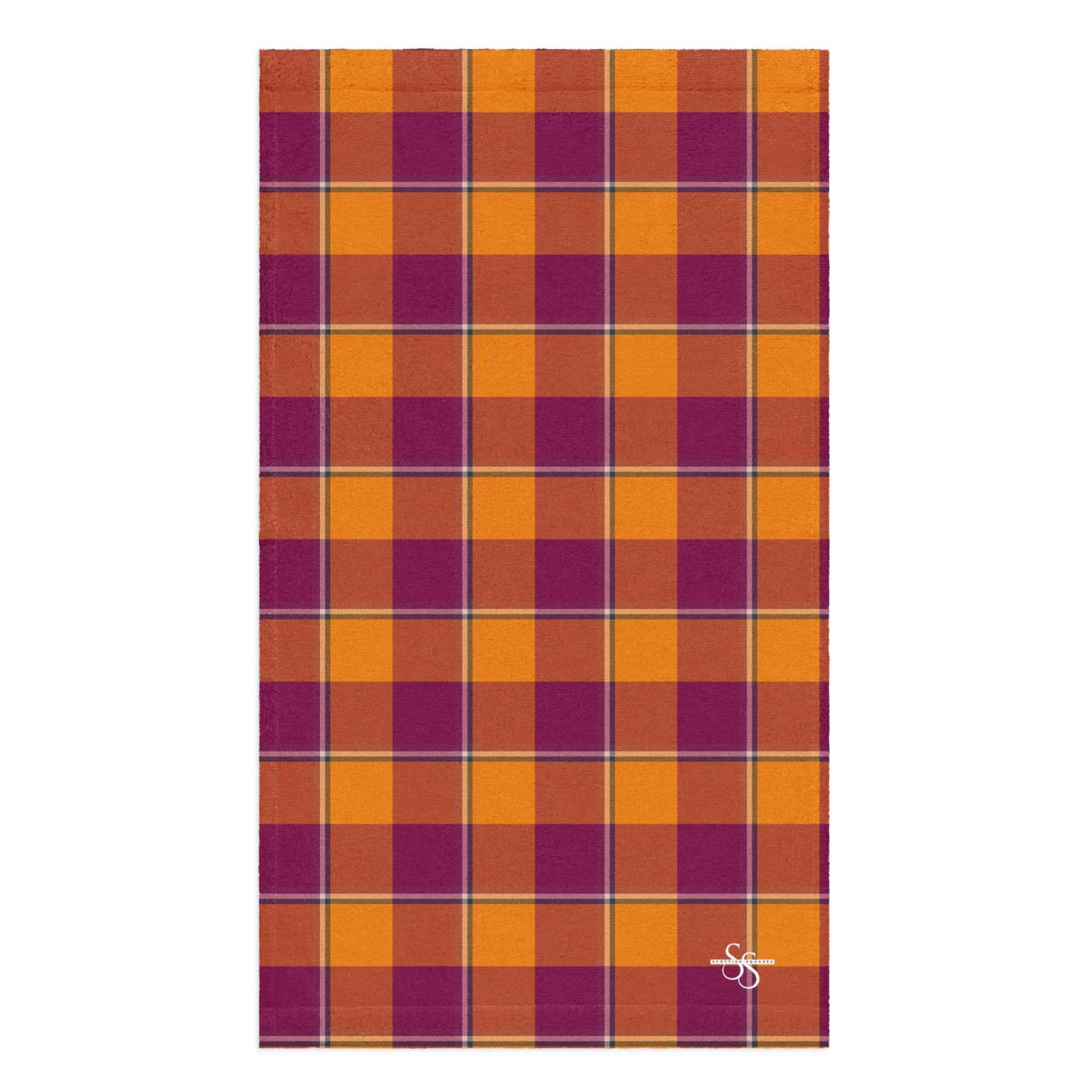 Tahiti Gold and Rose Bud Cherry Plaid Hand Towel - Scottish Squares