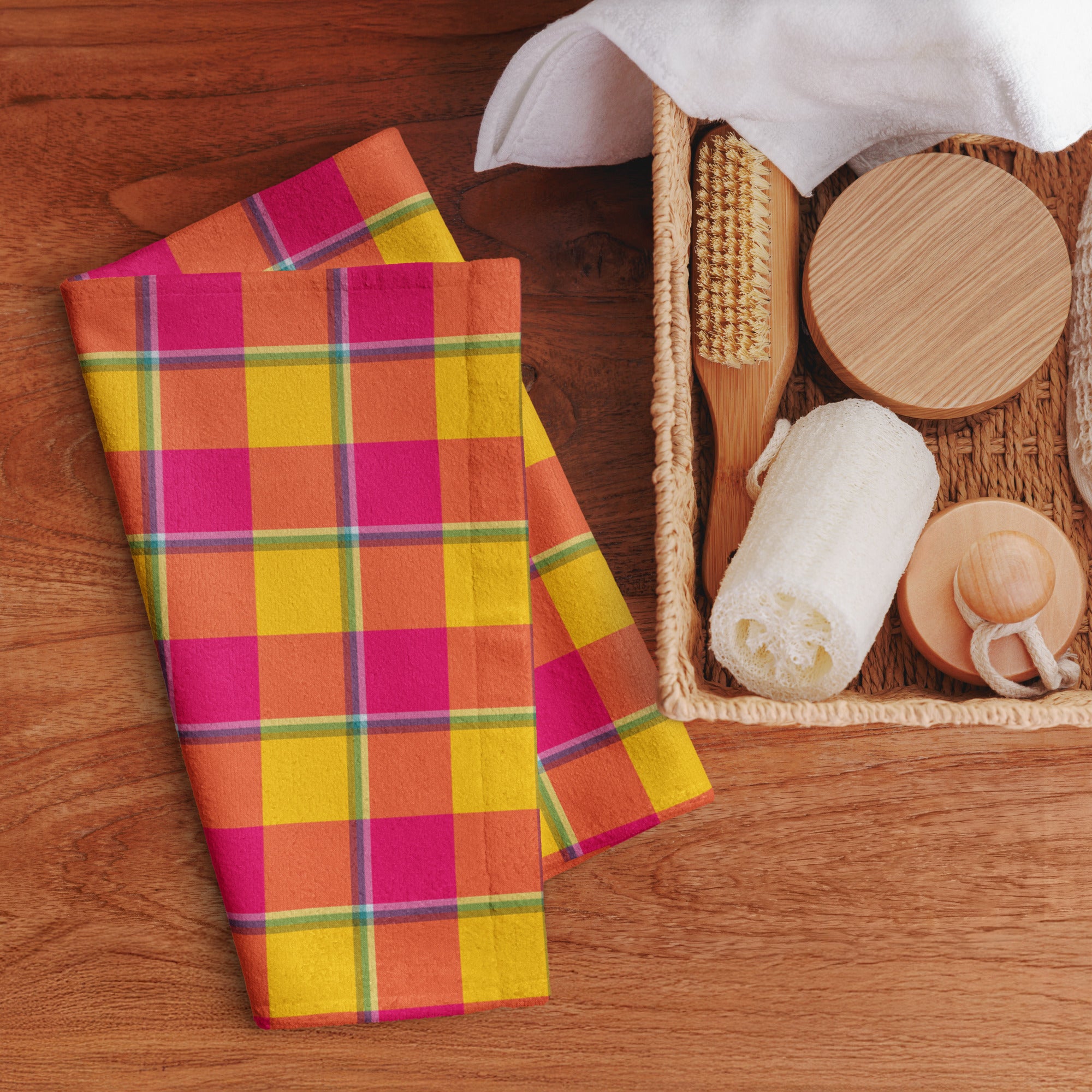 Corn and Razzmatazz Plaid Hand Towel - Scottish Squares