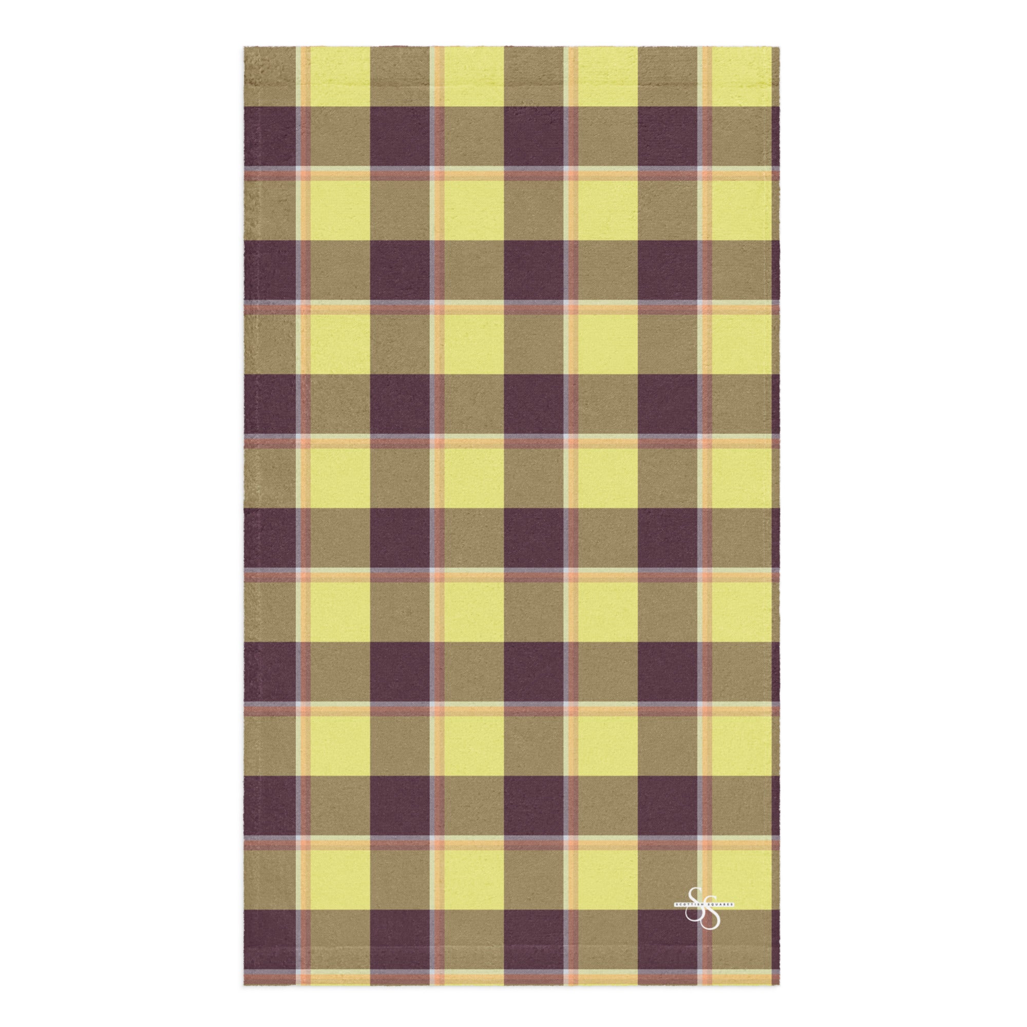 Flax and Livid Brown Plaid Hand Towel - Scottish Squares
