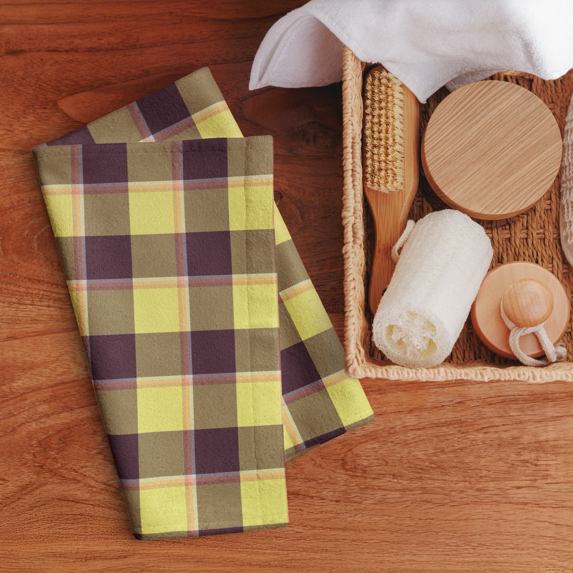 Flax and Livid Brown Plaid Hand Towel - Scottish Squares