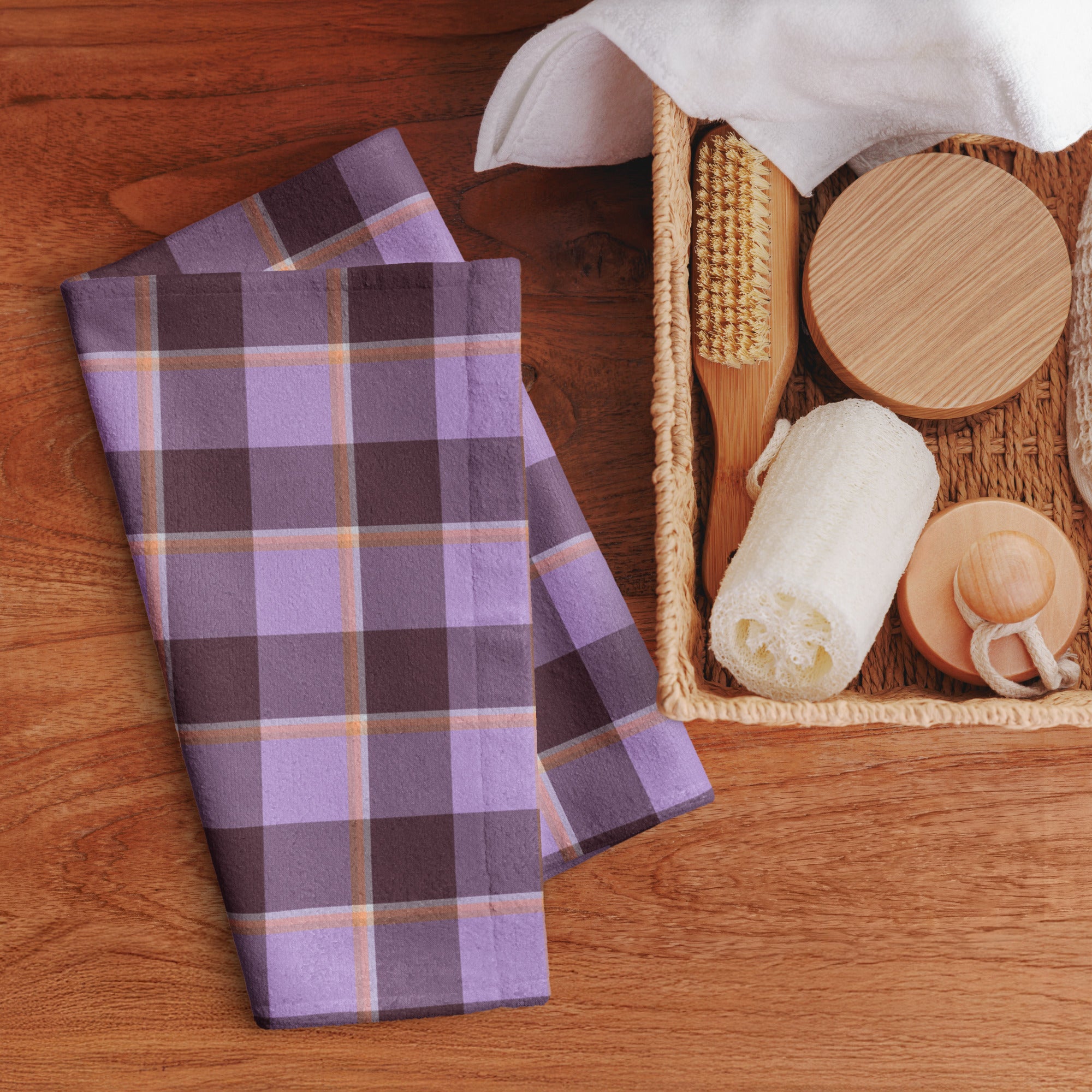 Light Wisteria and Livid Brown Plaid Hand Towel - Scottish Squares