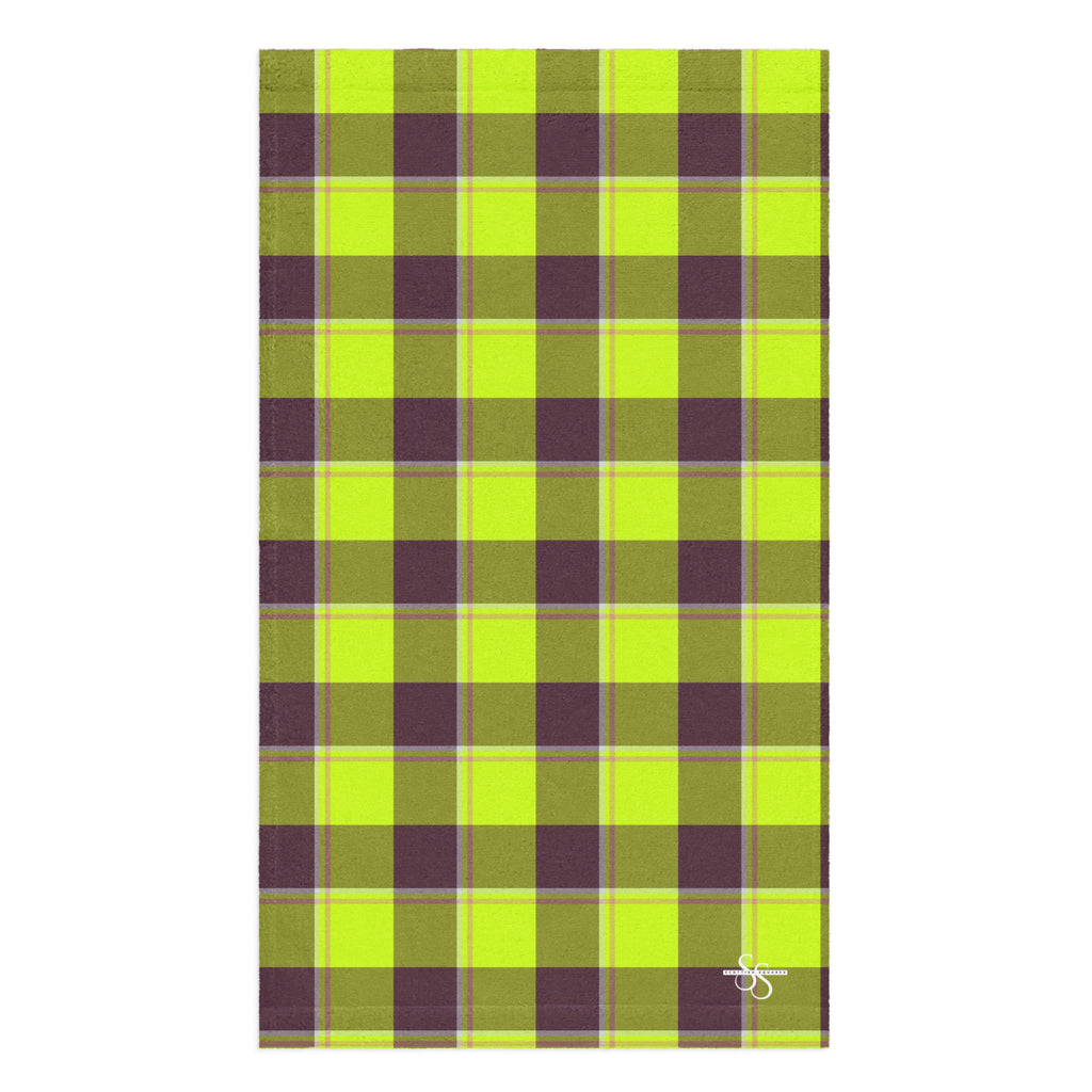 Electric Lime and Livid Brown Plaid Hand Towel - Scottish Squares