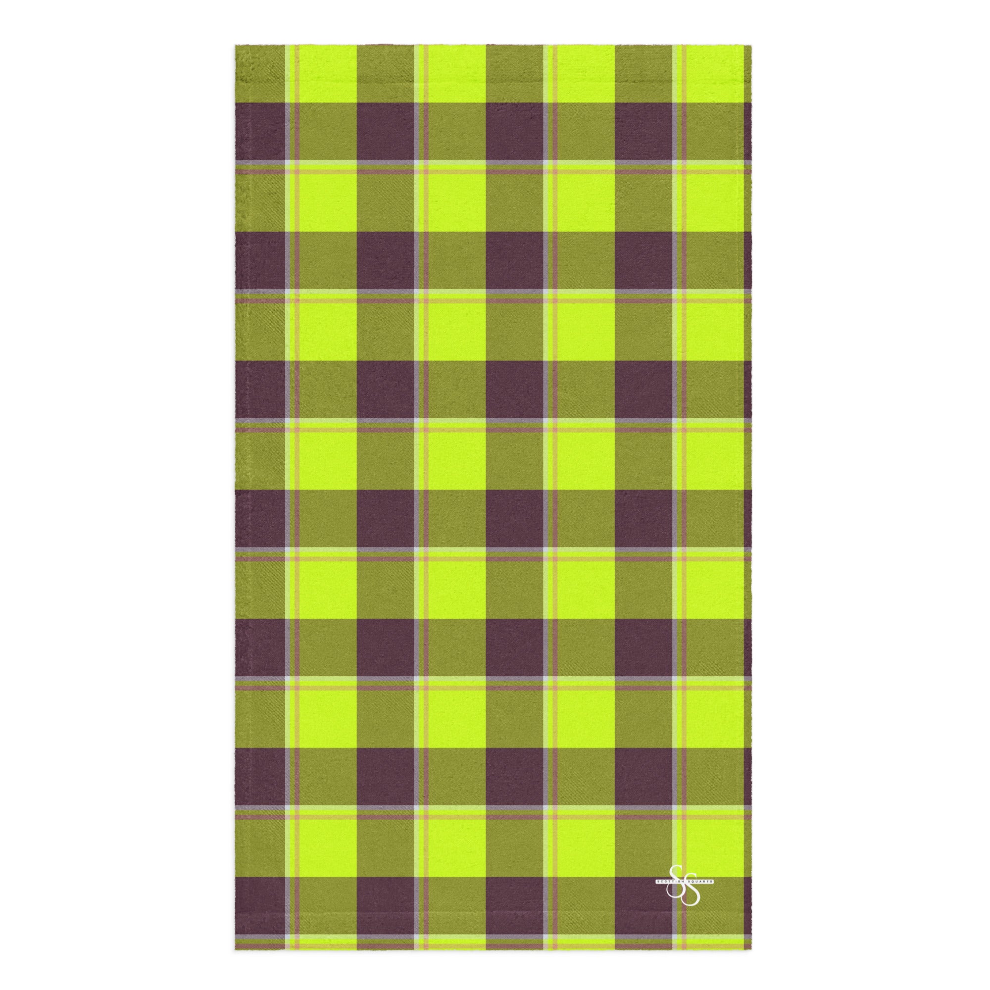 Electric Lime and Livid Brown Plaid Hand Towel - Scottish Squares