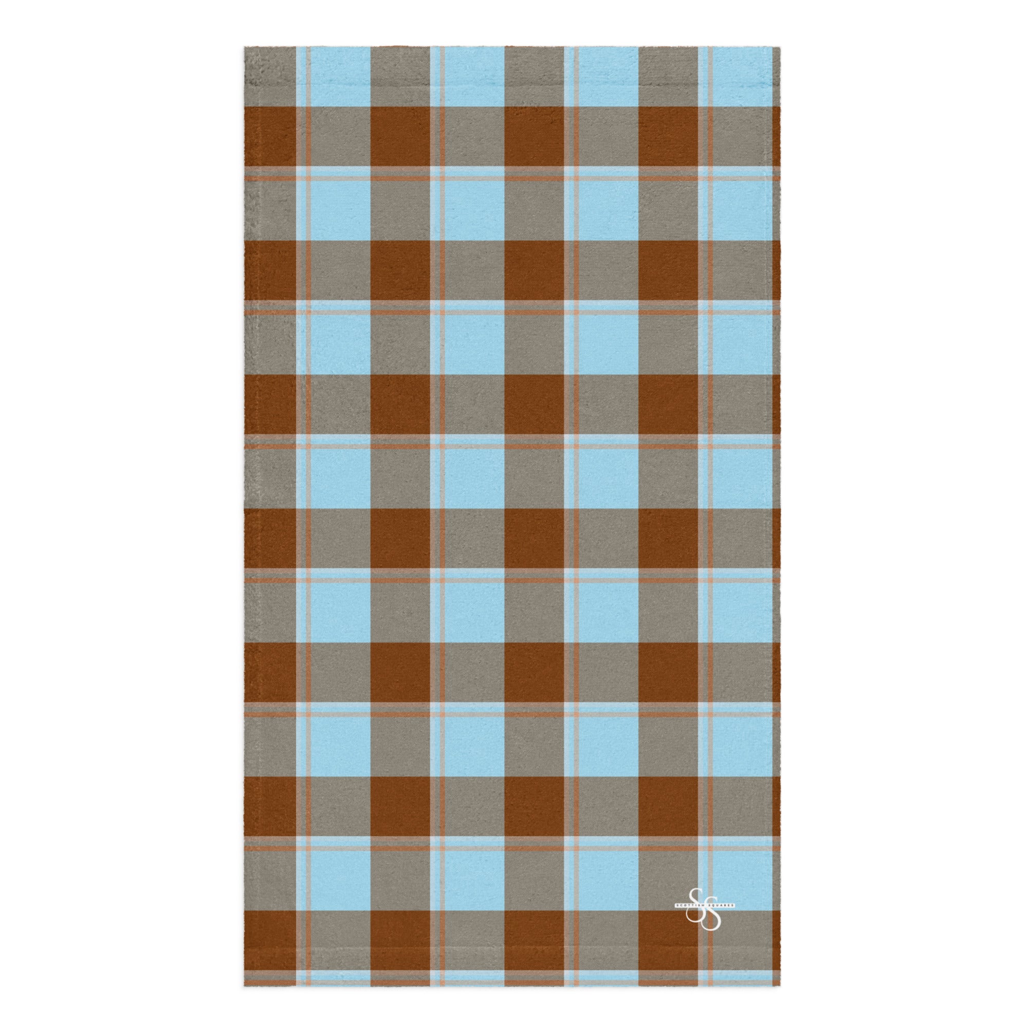 Blizzard Blue and Livid Brown Plaid Hand Towel - Scottish Squares