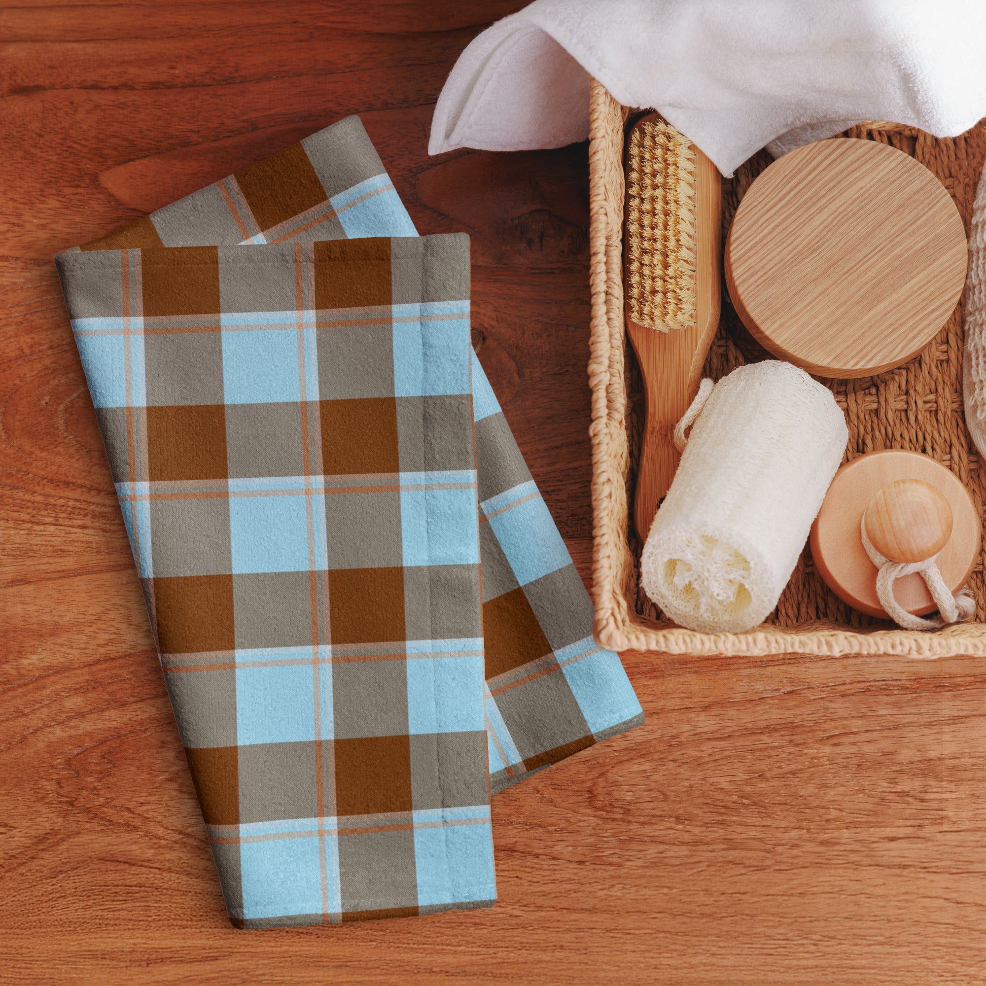 Blizzard Blue and Livid Brown Plaid Hand Towel - Scottish Squares