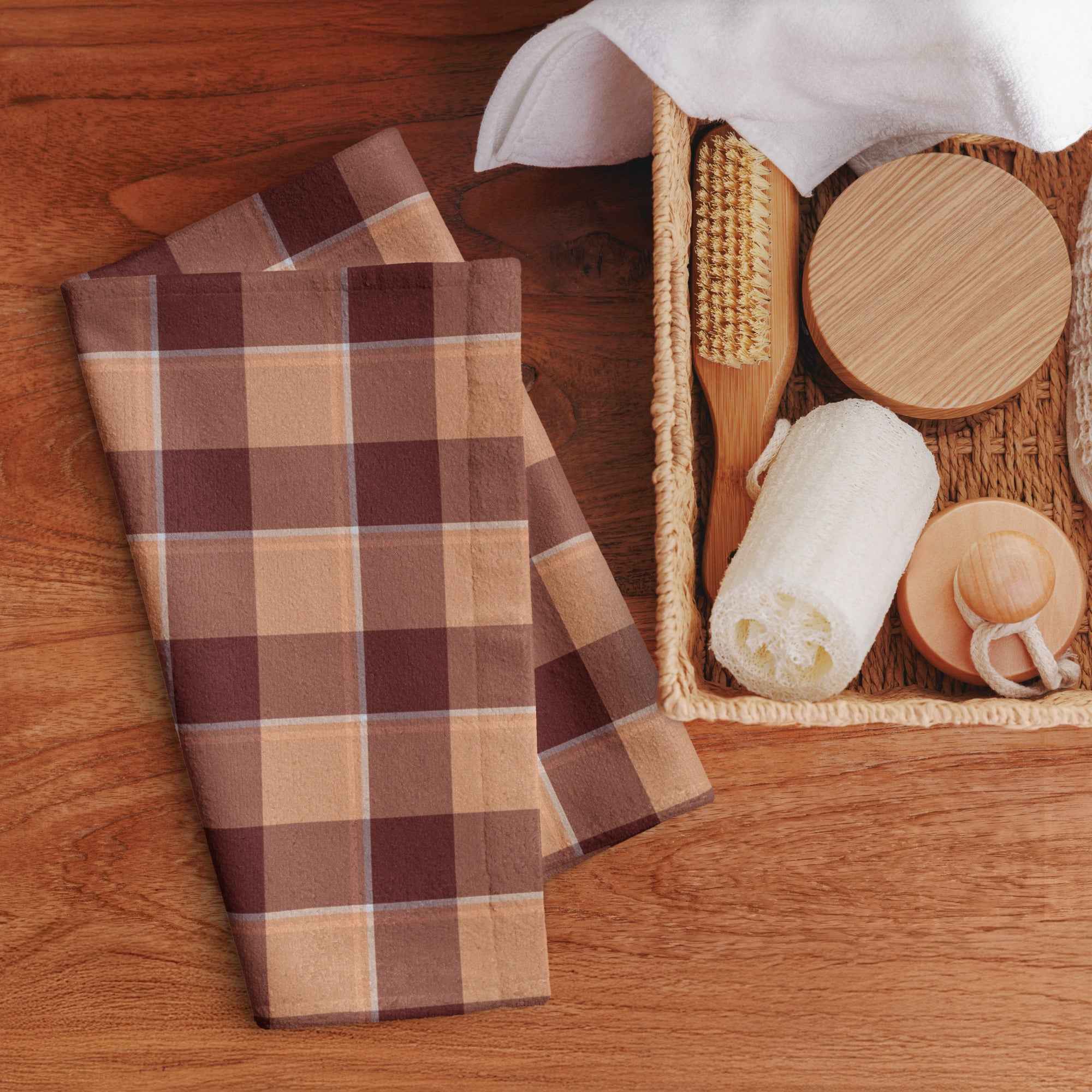 Whiskey and Livid Brown Plaid Hand Towel - Scottish Squares