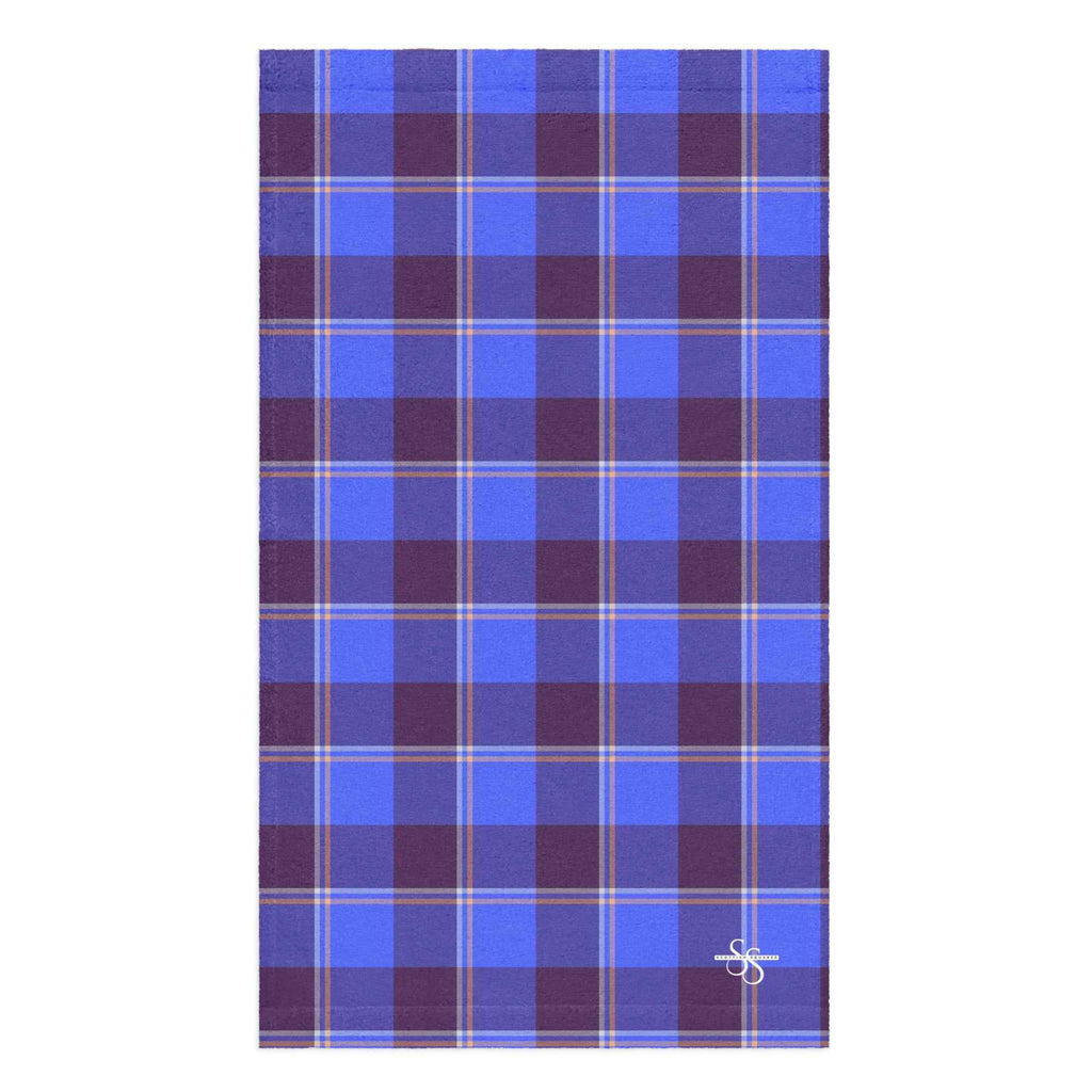 Cornflower Blue and Livid Brown Plaid Hand Towel - Scottish Squares