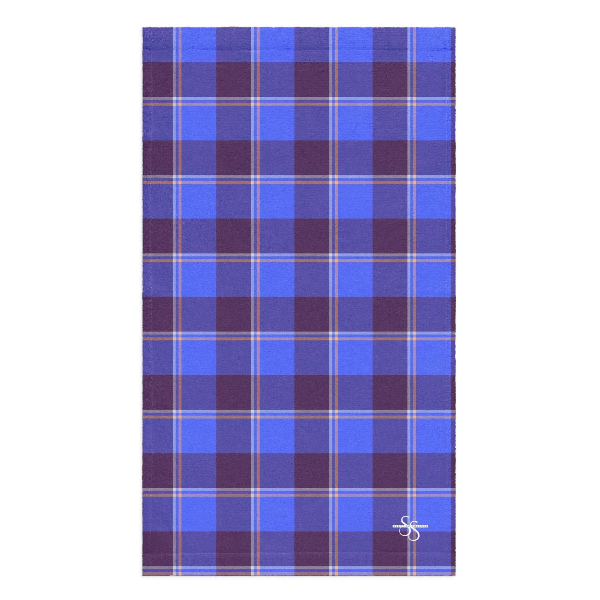 Cornflower Blue and Livid Brown Plaid Hand Towel - Scottish Squares