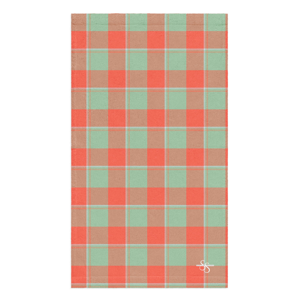 Spring Rain and Persimmon Plaid Hand Towel - Scottish Squares