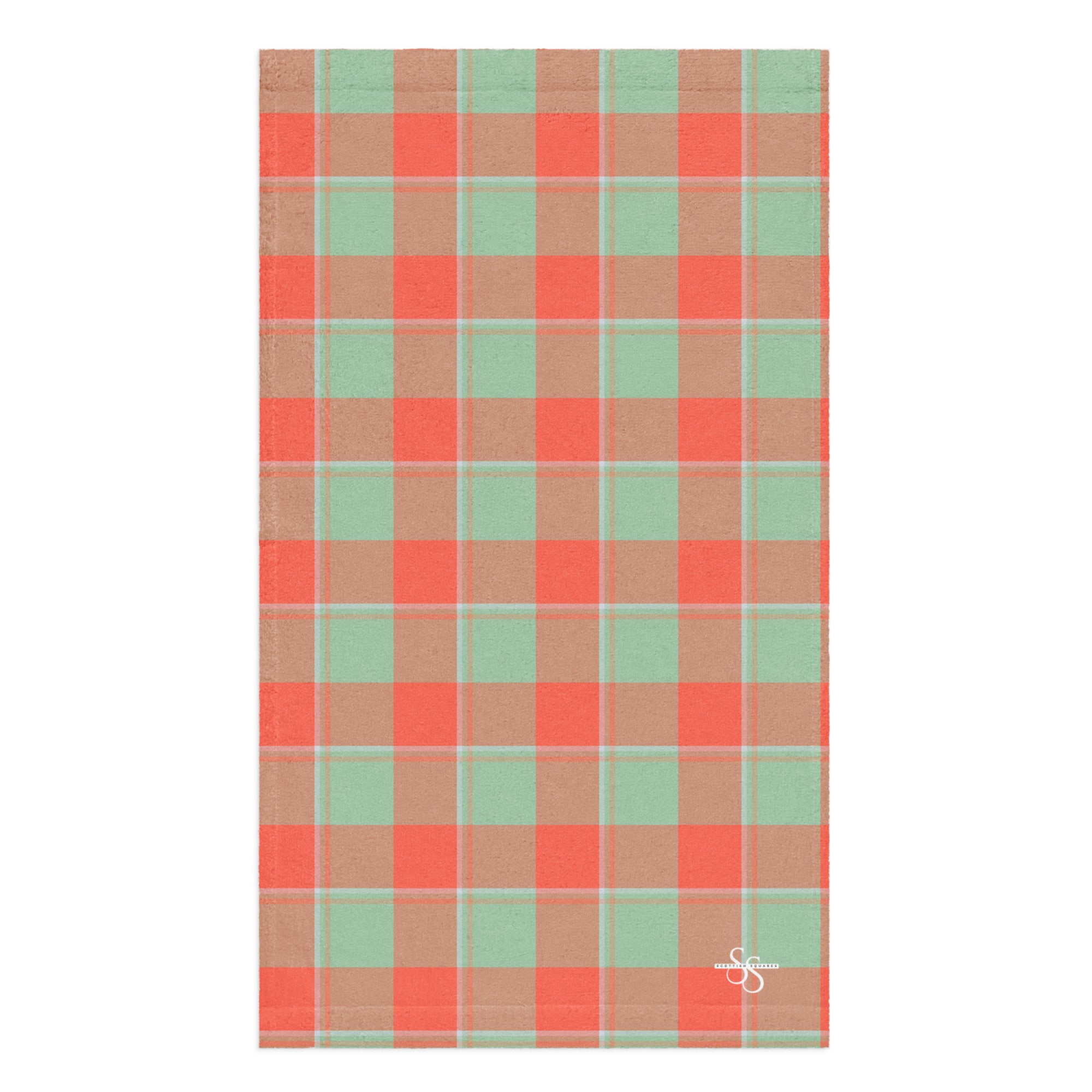 Spring Rain and Persimmon Plaid Hand Towel - Scottish Squares
