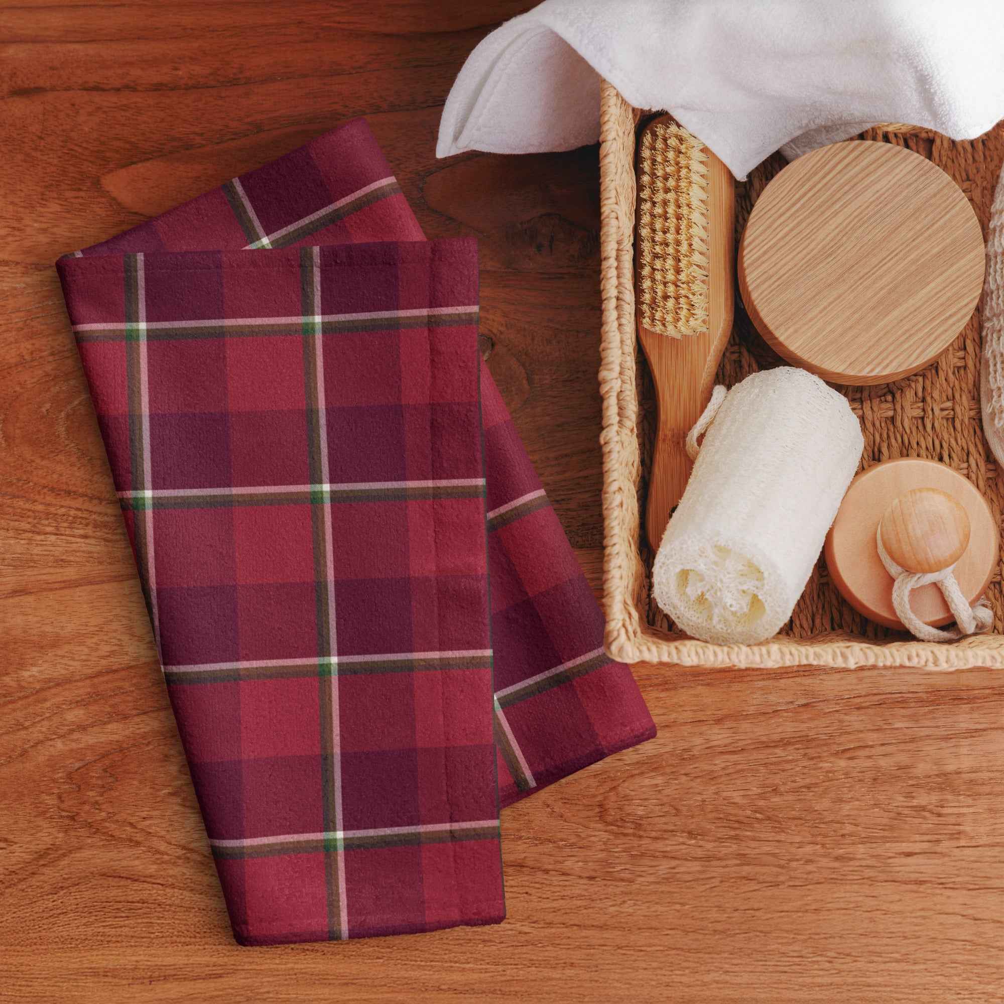 Old Brick and Cab Sav Plaid Hand Towel - Scottish Squares