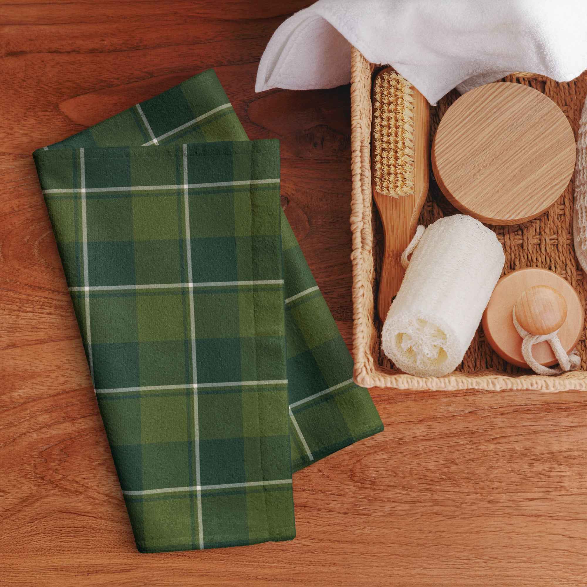 Woodland and Evergreen Plaid Hand Towel - Scottish Squares