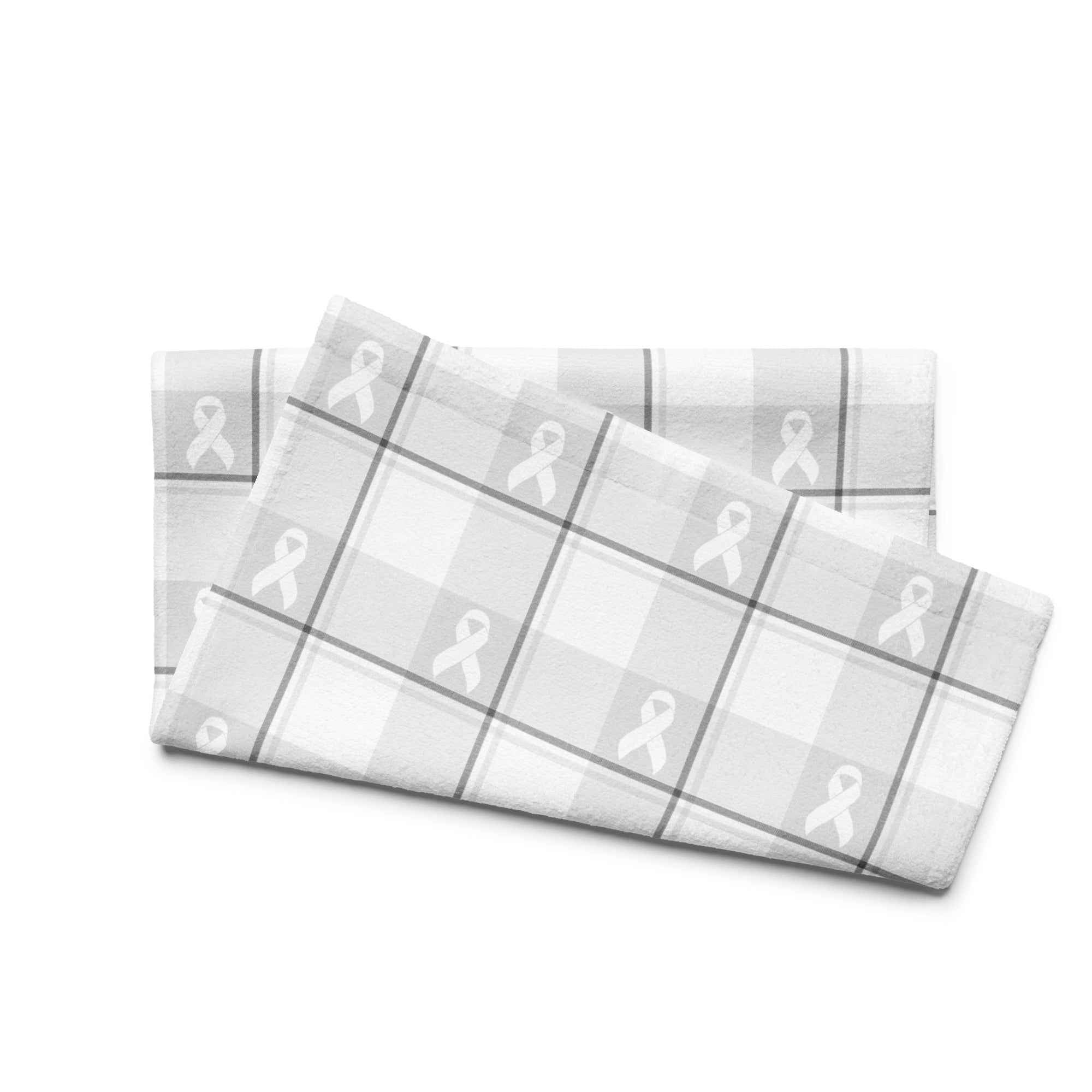 Hand Towel Lung Cancer Awareness Plaid, White Ribbon, Supportive Gift - Scottish Squares