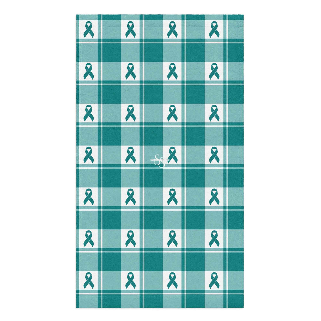Hand Towel Cervical Cancer Awareness Plaid, Teal Ribbon, Supportive Gift - Scottish Squares