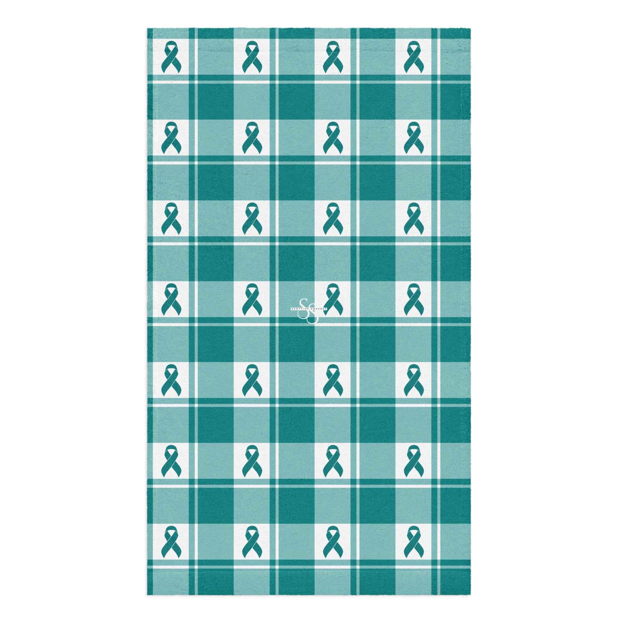 Hand Towel Cervical Cancer Awareness Plaid, Teal Ribbon, Supportive Gift - Scottish Squares