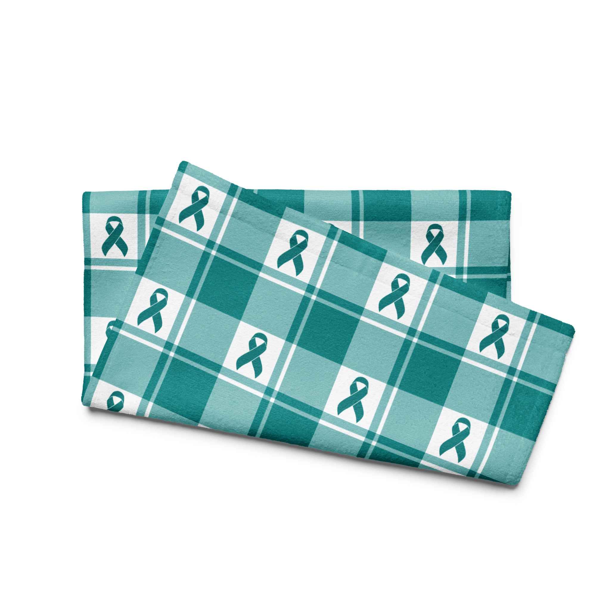 Hand Towel Cervical Cancer Awareness Plaid, Teal Ribbon, Supportive Gift - Scottish Squares