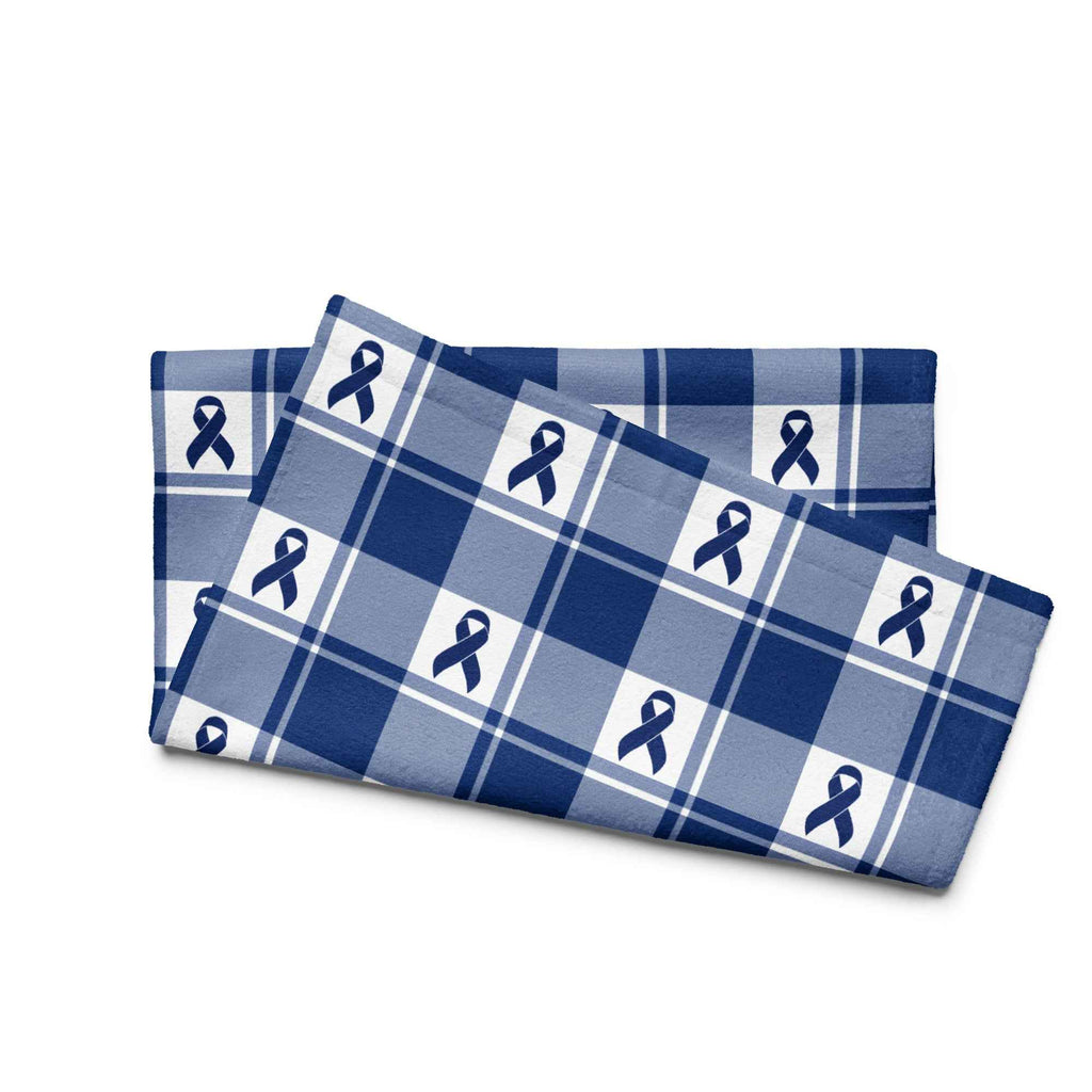 Hand Towel Colorectal Cancer Awareness Plaid, Dark Blue Ribbon, Supportive Gift - Scottish Squares